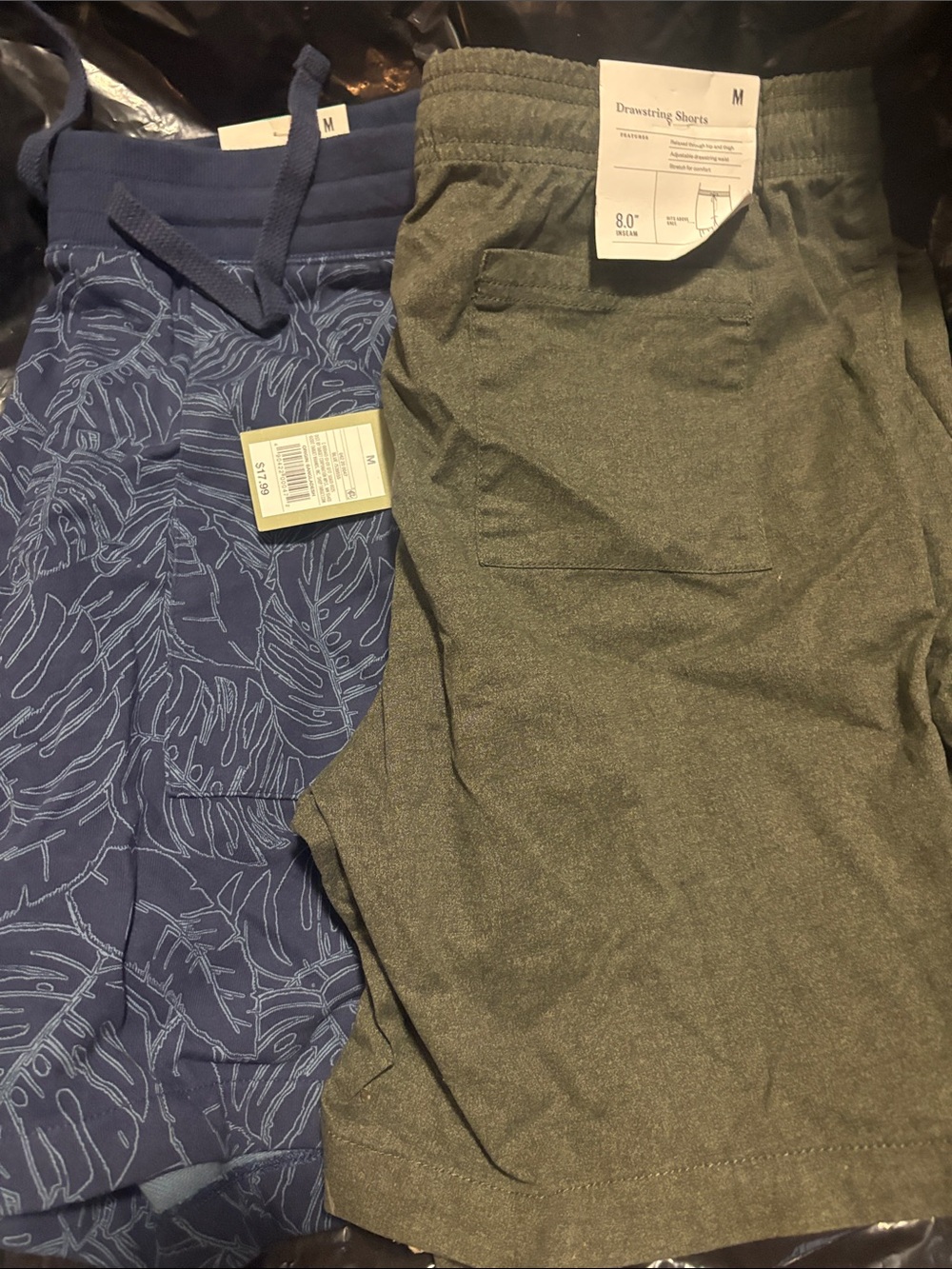 Goodfellow & Co Men's Blue Palm-Print and Olive Drawstring Shorts